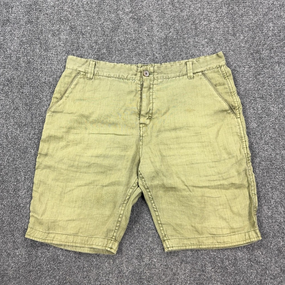 Carbon2cobalt Shorts Mens 36 Green 100% Linen Chino 10 Inseam Casual Summer